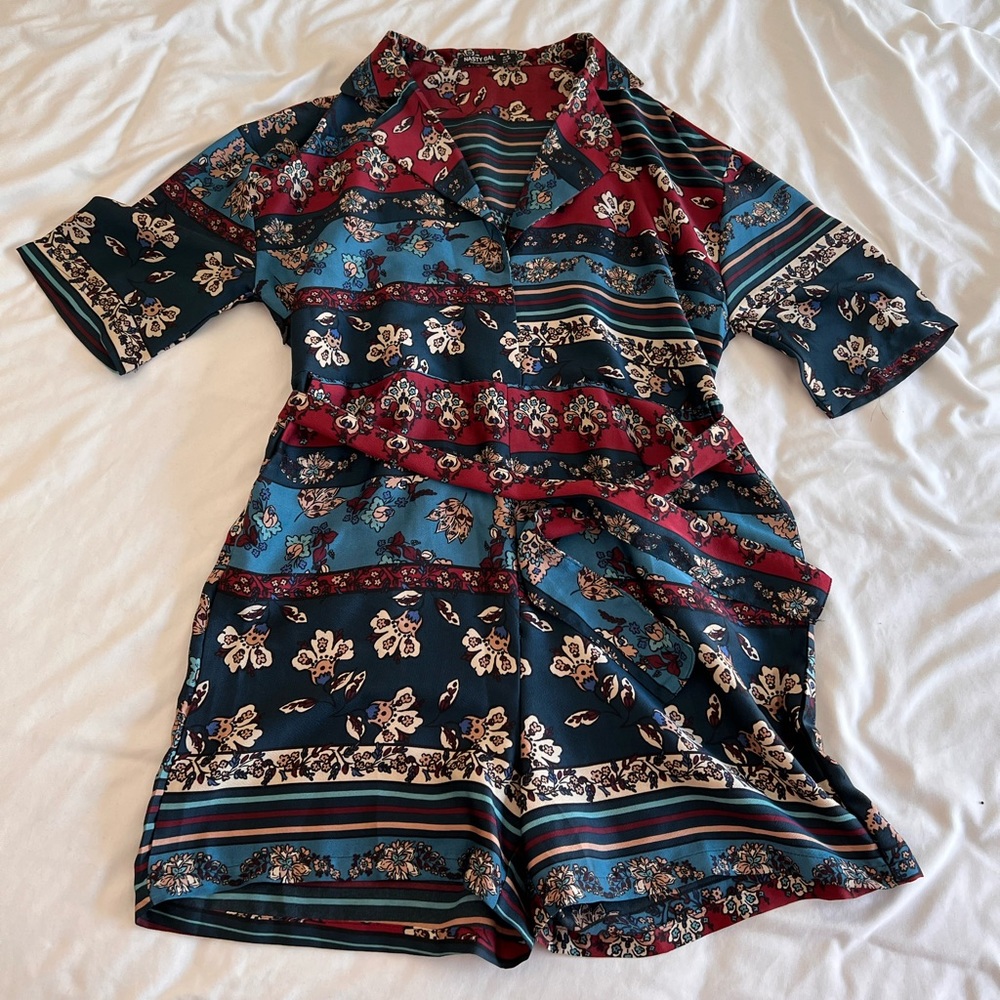 Nasty Gal printed satin romper size small